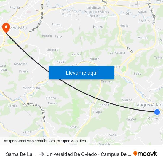 Sama De Langrea to Universidad De Oviedo - Campus De Llamaquique map