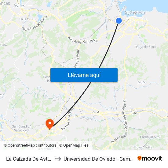 La Calzada De Asturias Estación to Universidad De Oviedo - Campus De Llamaquique map