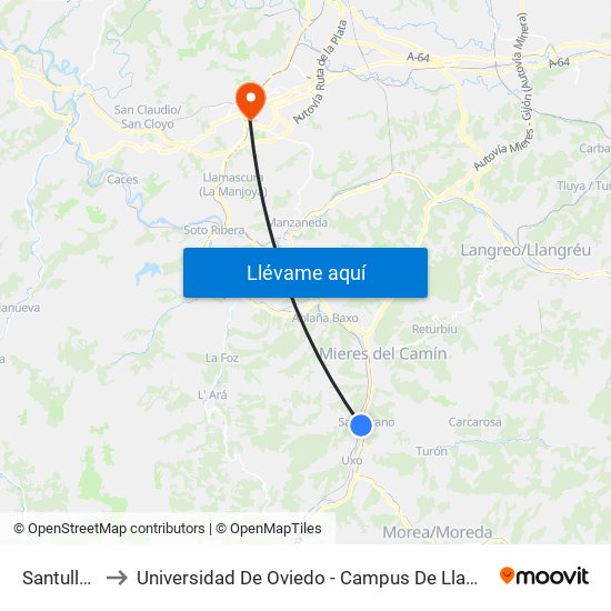 Santullano to Universidad De Oviedo - Campus De Llamaquique map