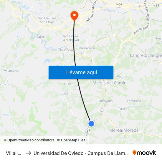 Villallana to Universidad De Oviedo - Campus De Llamaquique map