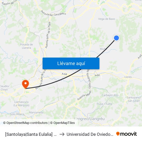 [Santolaya|Santa Eulalia]  Cruce Baldornón [Cta 02903] to Universidad De Oviedo - Campus De Llamaquique map
