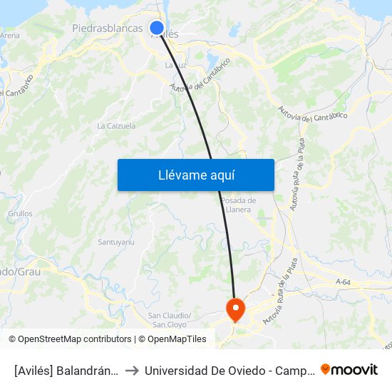 [Avilés]  Balandrán [Cta 17339] to Universidad De Oviedo - Campus De Llamaquique map