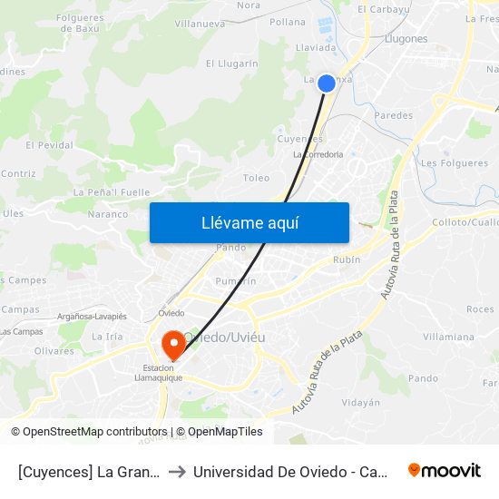 [Cuyences]  La Granxa [Cta 04210] to Universidad De Oviedo - Campus De Llamaquique map