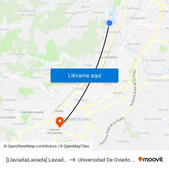 [Llaviada|Laviada]  Laviada - Depuradora [Cta 04211] to Universidad De Oviedo - Campus De Llamaquique map