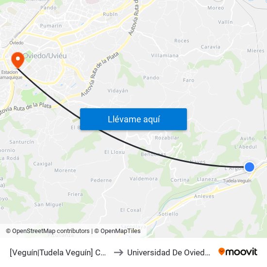 [Veguín|Tudela Veguín]  Cp Tudela De Veguin [Cta 14853] to Universidad De Oviedo - Campus De Llamaquique map