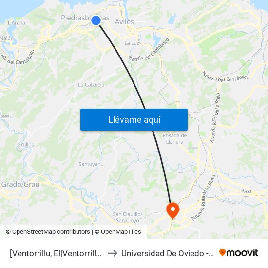 [Ventorrillu, El|Ventorrillo, El]  La Plata [Cta 18200] to Universidad De Oviedo - Campus De Llamaquique map