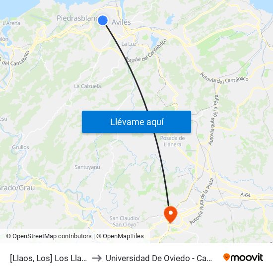 [Llaos, Los]  Los Llaos [Cta 18201] to Universidad De Oviedo - Campus De Llamaquique map