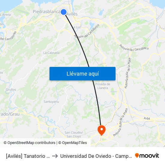[Avilés]  Tanatorio [Cta 18778] to Universidad De Oviedo - Campus De Llamaquique map
