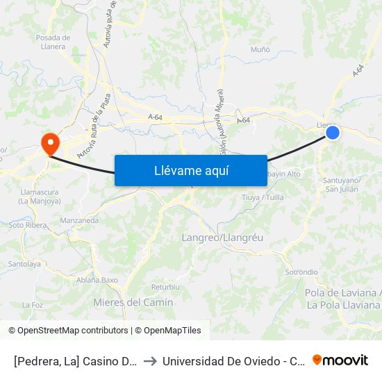 [Pedrera, La]  Casino De Lieres [Cta 08092] to Universidad De Oviedo - Campus De Llamaquique map