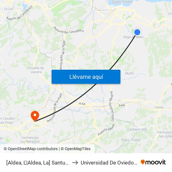 [Aldea, L'|Aldea, La]  Santurio - Los Nogales [Cta 08238] to Universidad De Oviedo - Campus De Llamaquique map