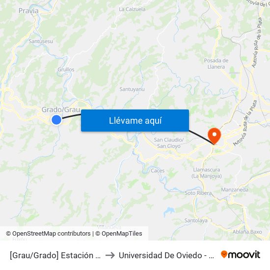 [Grau/Grado]  Estación Bus Grado [Cta 18638] to Universidad De Oviedo - Campus De Llamaquique map