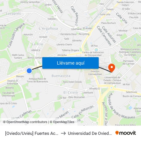 [Oviedo/Uviéu]  Fuertes Acevedo - Plaza Toros [Cta 20738] to Universidad De Oviedo - Campus De Llamaquique map