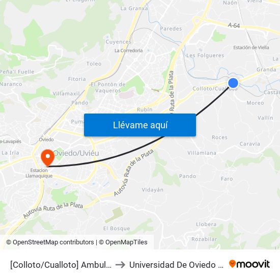 [Colloto/Cualloto]  Ambulatorio - Puente [Cta 20758] to Universidad De Oviedo - Campus De Llamaquique map