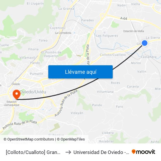 [Colloto/Cualloto]  Granda - El Llugarín [Cta 20778] to Universidad De Oviedo - Campus De Llamaquique map