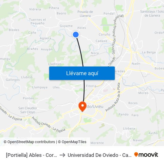 [Portiella]  Ables - Corcuera [Cta 20858] to Universidad De Oviedo - Campus De Llamaquique map