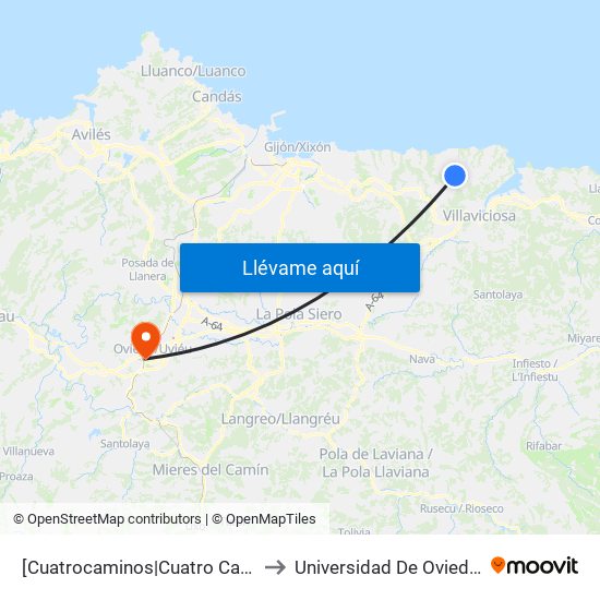[Cuatrocaminos|Cuatro Caminos]  Cuatrocaminos [Cta 20878] to Universidad De Oviedo - Campus De Llamaquique map