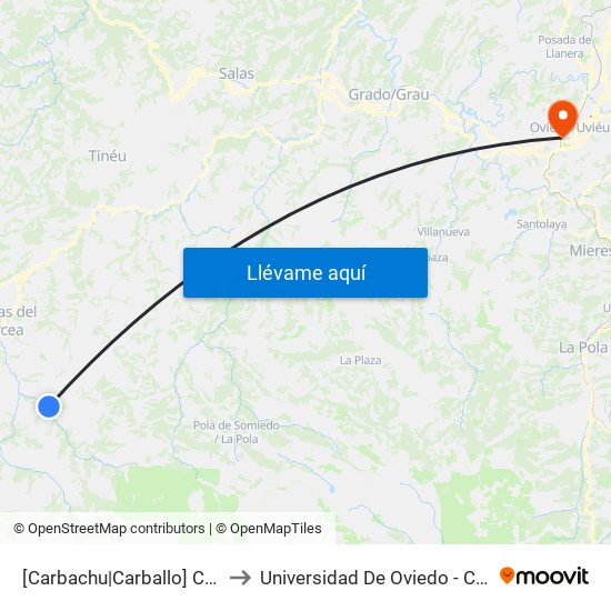 [Carbachu|Carballo]  Carbachu [Cta 16290] to Universidad De Oviedo - Campus De Llamaquique map