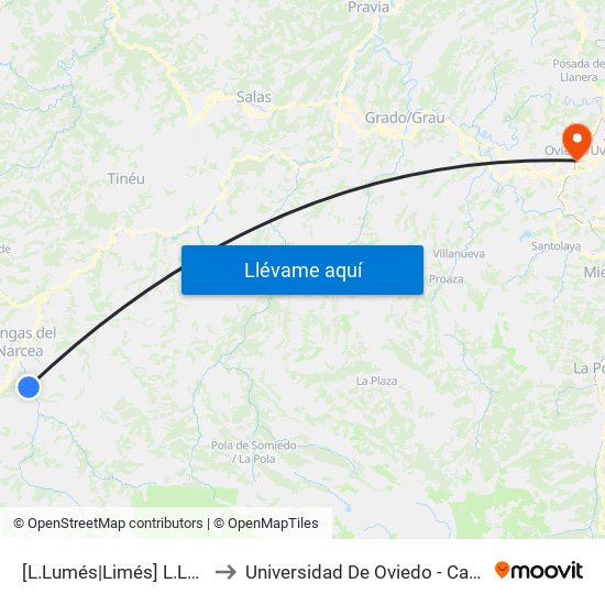 [L.Lumés|Limés]  L.Lumés [Cta 19699] to Universidad De Oviedo - Campus De Llamaquique map