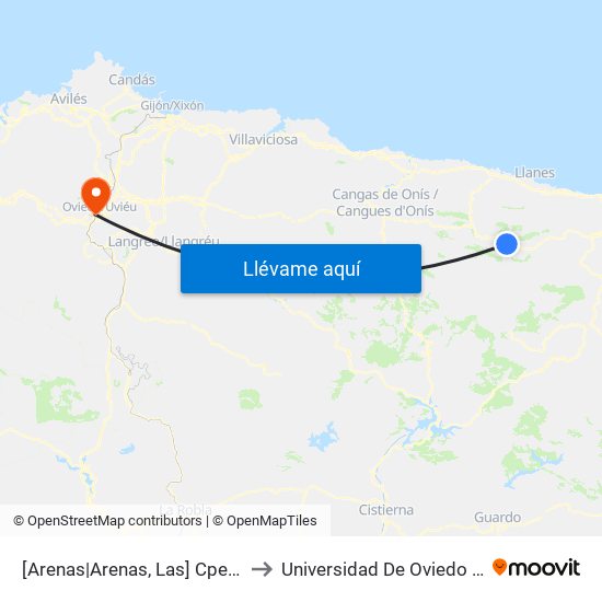 [Arenas|Arenas, Las]  Cpeb De Las Arenas [Cta 08778] to Universidad De Oviedo - Campus De Llamaquique map