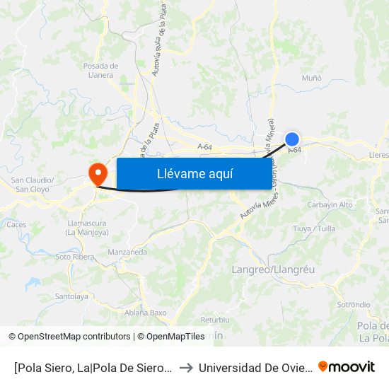[Pola Siero, La|Pola De Siero]  Estación Bus Pola De Siero [Cta 00810] to Universidad De Oviedo - Campus De Llamaquique map