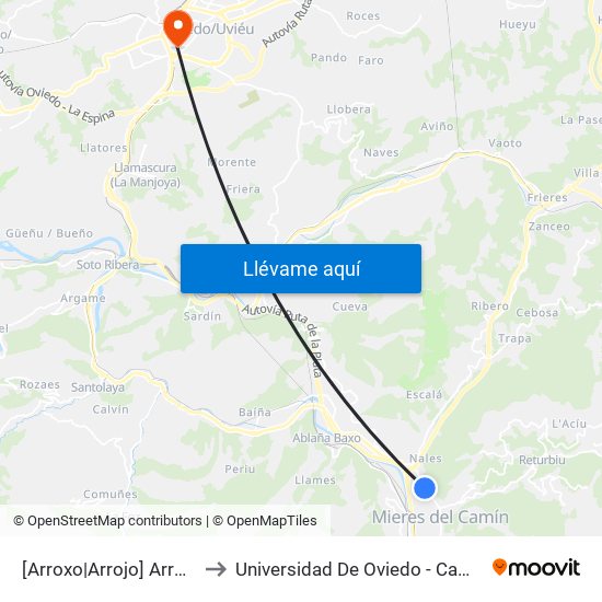 [Arroxo|Arrojo]  Arroxo [Cta 01128] to Universidad De Oviedo - Campus De Llamaquique map