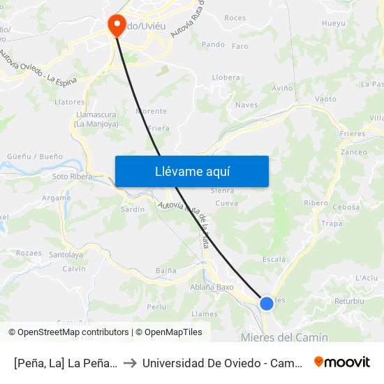 [Peña, La]  La Peña [Cta 01130] to Universidad De Oviedo - Campus De Llamaquique map
