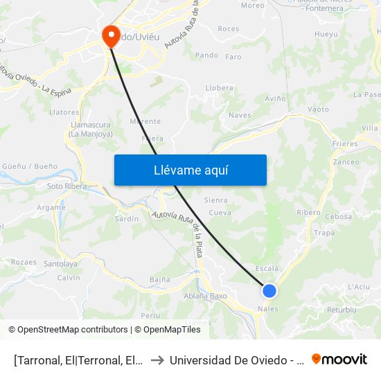 [Tarronal, El|Terronal, El]  El Tarronal [Cta 01132] to Universidad De Oviedo - Campus De Llamaquique map