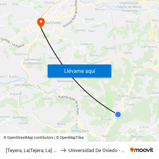 [Teyera, La|Tejera, La]  La Teyera [Cta 01136] to Universidad De Oviedo - Campus De Llamaquique map