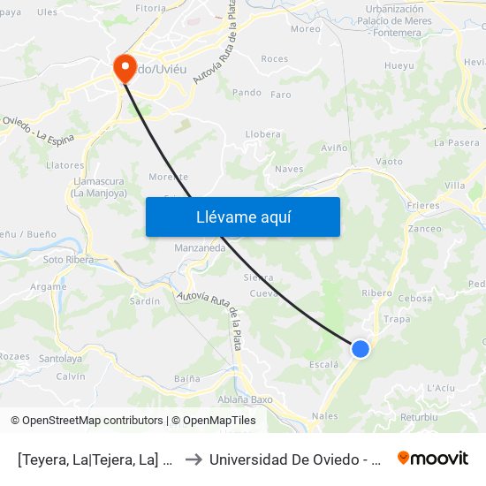 [Teyera, La|Tejera, La]  La Teyera [Cta 01137] to Universidad De Oviedo - Campus De Llamaquique map