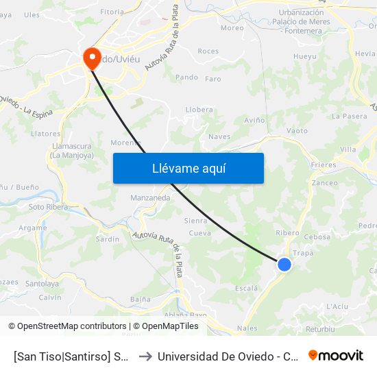 [San Tiso|Santirso]  San Tiso [Cta 01139] to Universidad De Oviedo - Campus De Llamaquique map