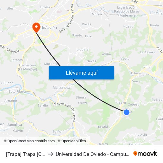 [Trapa]  Trapa [Cta 01140] to Universidad De Oviedo - Campus De Llamaquique map