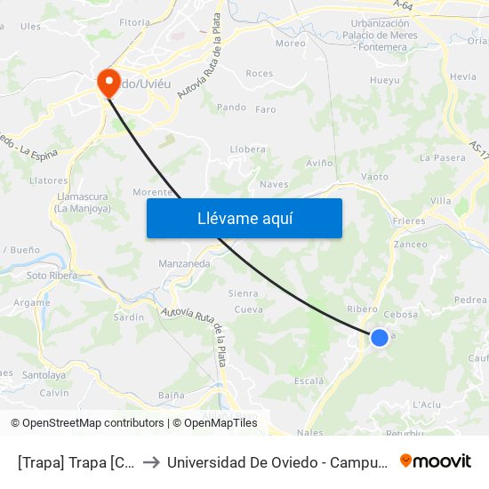 [Trapa]  Trapa [Cta 01141] to Universidad De Oviedo - Campus De Llamaquique map