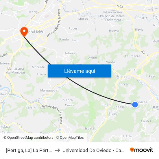 [Pértiga, La]  La Pértiga [Cta 01148] to Universidad De Oviedo - Campus De Llamaquique map