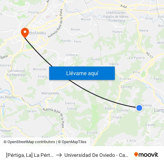 [Pértiga, La]  La Pértiga [Cta 01149] to Universidad De Oviedo - Campus De Llamaquique map