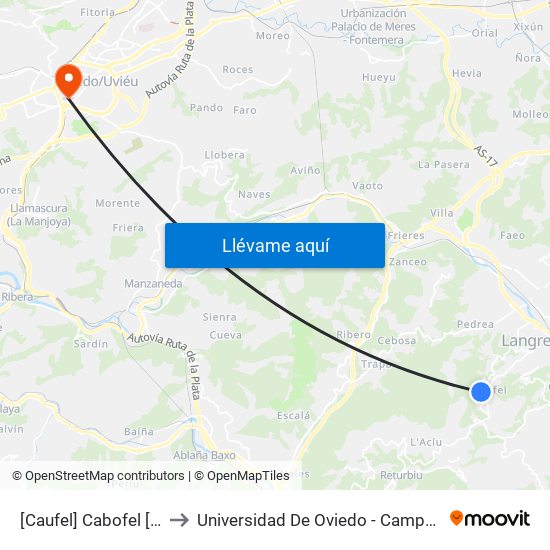 [Caufel]  Cabofel [Cta 01165] to Universidad De Oviedo - Campus De Llamaquique map