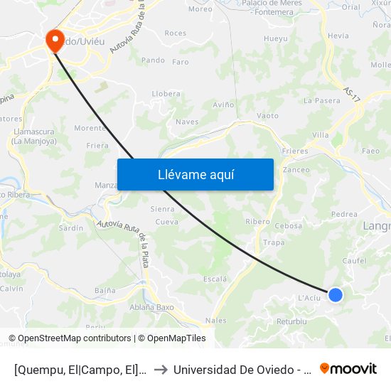 [Quempu, El|Campo, El]  El Quempu [Cta 01168] to Universidad De Oviedo - Campus De Llamaquique map