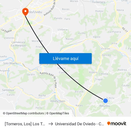 [Torneros, Los]  Los Torneros [Cta 01174] to Universidad De Oviedo - Campus De Llamaquique map