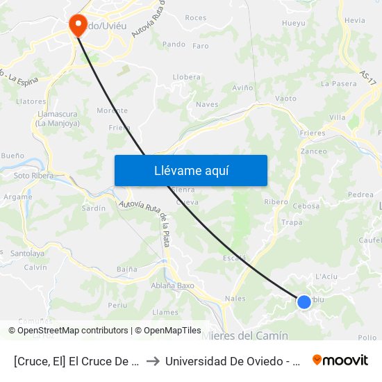[Cruce, El]  El Cruce De Rioturbio [Cta 01176] to Universidad De Oviedo - Campus De Llamaquique map
