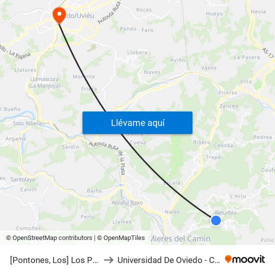 [Pontones, Los]  Los Pontones [Cta 01178] to Universidad De Oviedo - Campus De Llamaquique map