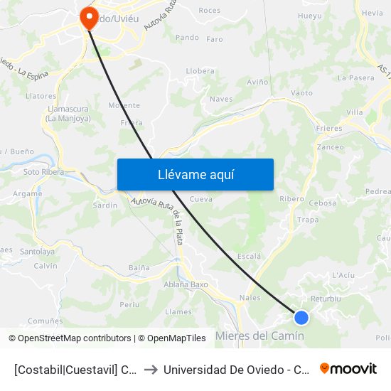 [Costabil|Cuestavil]  Costabil [Cta 01180] to Universidad De Oviedo - Campus De Llamaquique map