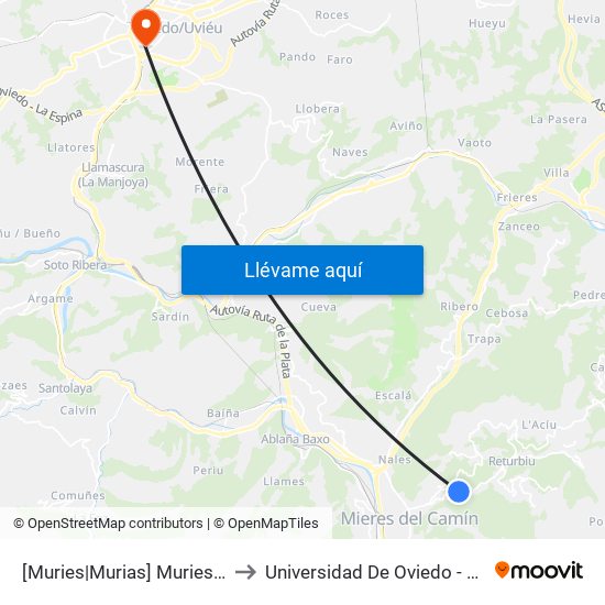 [Muries|Murias]  Muries De Arriba [Cta 01182] to Universidad De Oviedo - Campus De Llamaquique map
