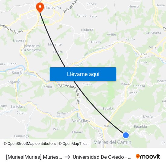 [Muries|Murias]  Muries De Arriba [Cta 01183] to Universidad De Oviedo - Campus De Llamaquique map