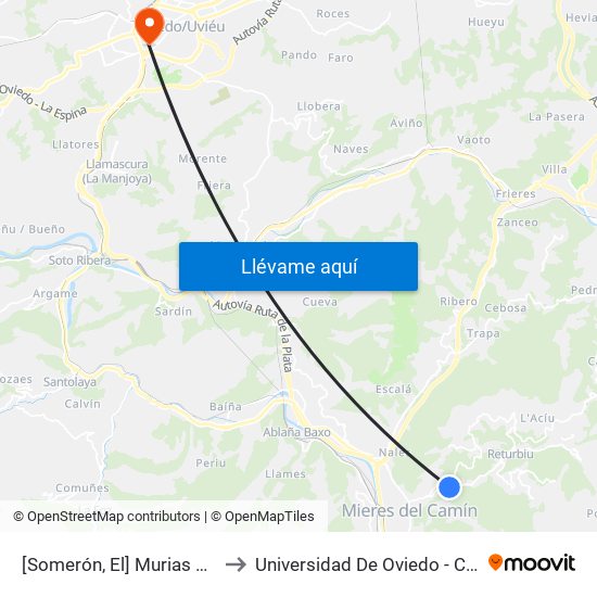 [Somerón, El]  Murias De Abajo [Cta 01184] to Universidad De Oviedo - Campus De Llamaquique map
