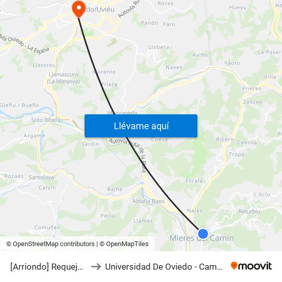 [Arriondo]  Requejo [Cta 01187] to Universidad De Oviedo - Campus De Llamaquique map