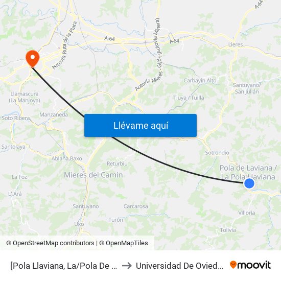 [Pola Llaviana, La/Pola De Laviana]  Luis Alonso [Cta 01190] to Universidad De Oviedo - Campus De Llamaquique map