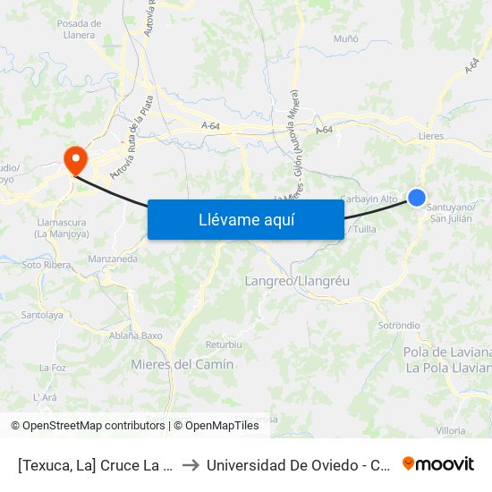 [Texuca, La]  Cruce La Texuca [Cta 01206] to Universidad De Oviedo - Campus De Llamaquique map