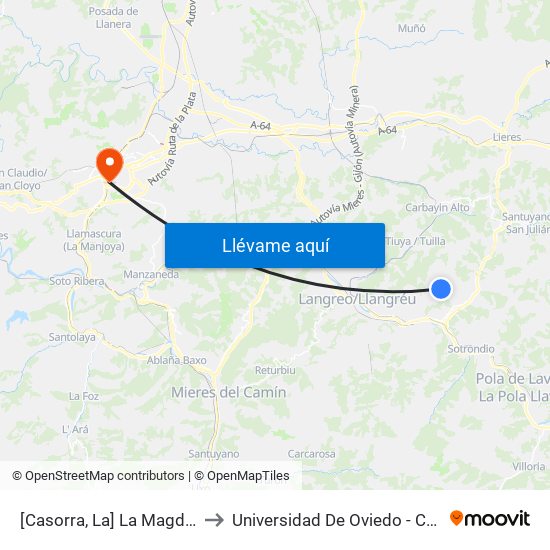 [Casorra, La]  La Magdalena 1 [Cta 01208] to Universidad De Oviedo - Campus De Llamaquique map