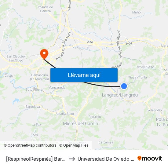 [Respineo|Respinéu]  Barriada De Pando [Cta 01213] to Universidad De Oviedo - Campus De Llamaquique map