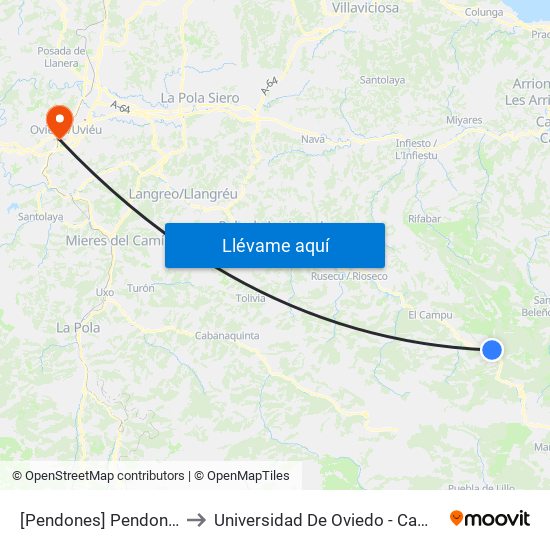 [Pendones]  Pendones [Cta 01224] to Universidad De Oviedo - Campus De Llamaquique map
