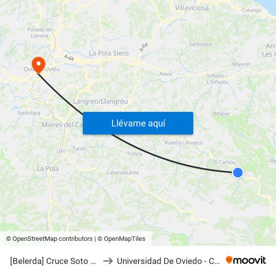 [Belerda]  Cruce Soto De Caso [Cta 01227] to Universidad De Oviedo - Campus De Llamaquique map